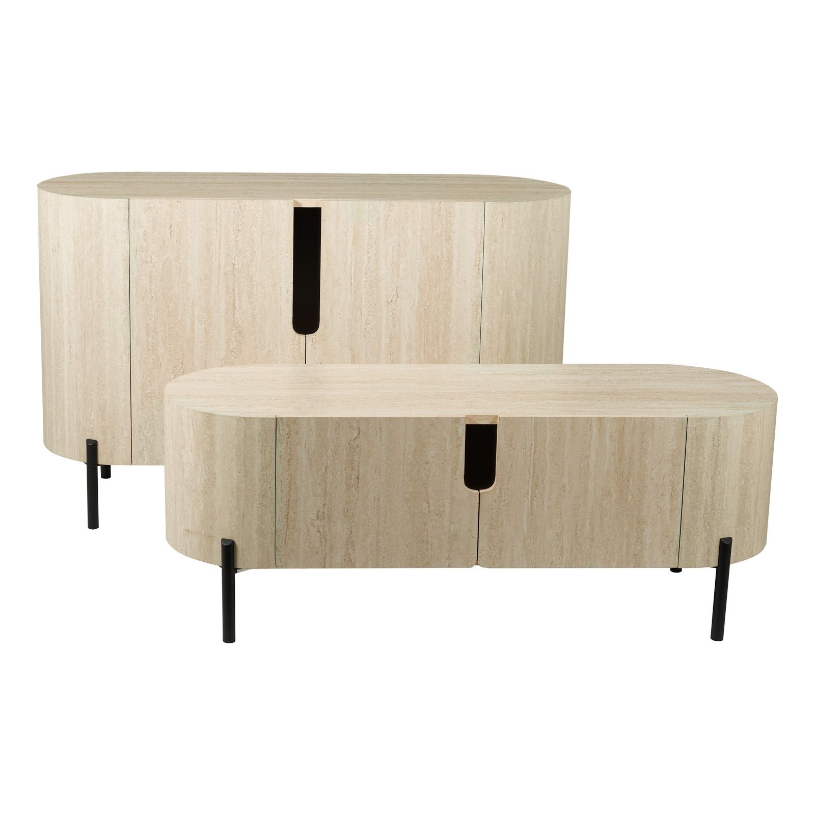Ioana Small/ Large Cabinet- Travertine Effect and Matt Black