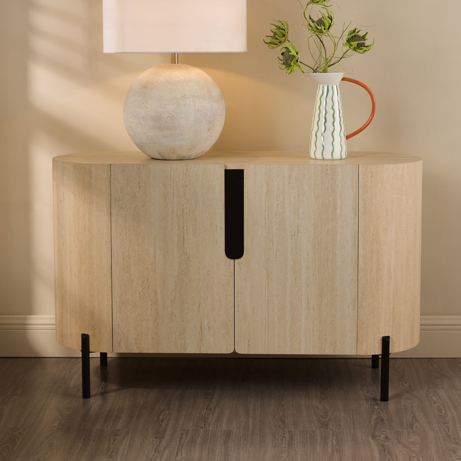 Ioana Small/ Large Cabinet- Travertine Effect and Matt Black