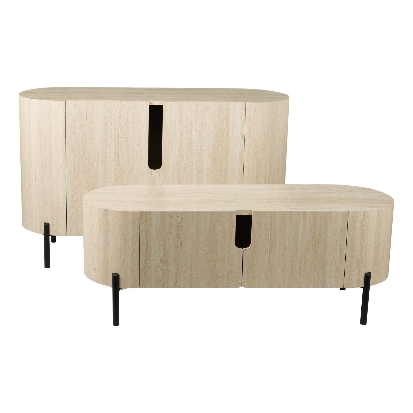 Ioana Small/ Large Cabinet- Travertine Effect and Matt Black
