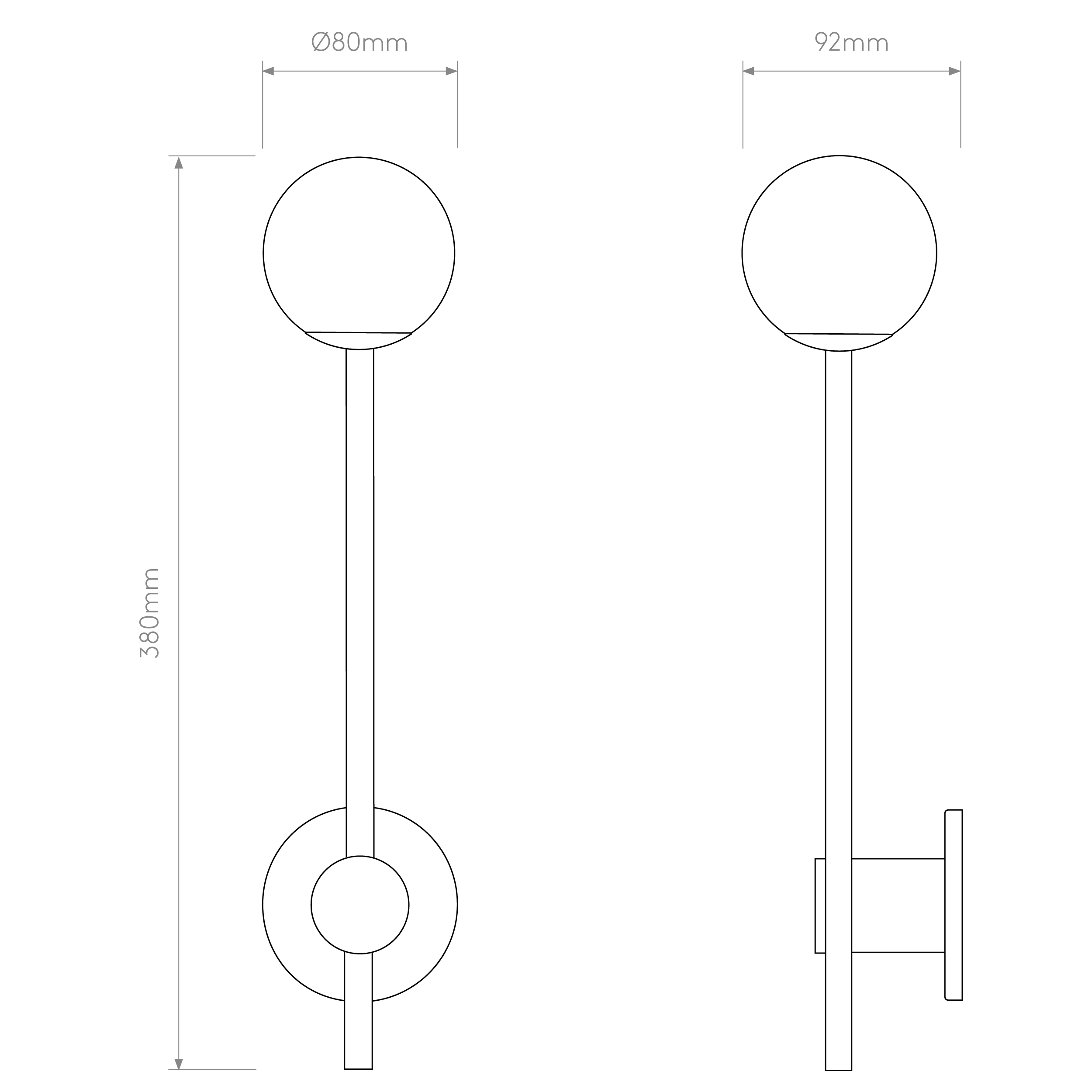 Orb Single Bathroom Wall Light- Polished Chrome/ Matt Black