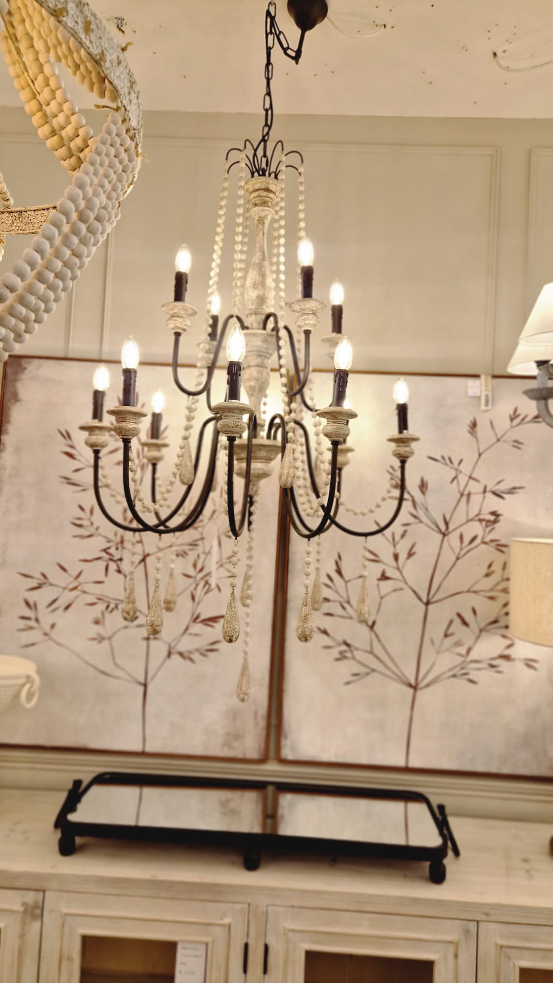 Dority Large 12 Arm Chandelier with Wooden Beads