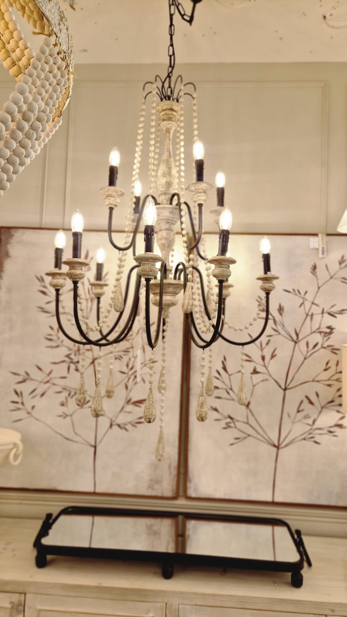 Dority Large 12 Arm Chandelier with Wooden Beads