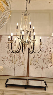 Dority Large 12 Arm Chandelier with Wooden Beads