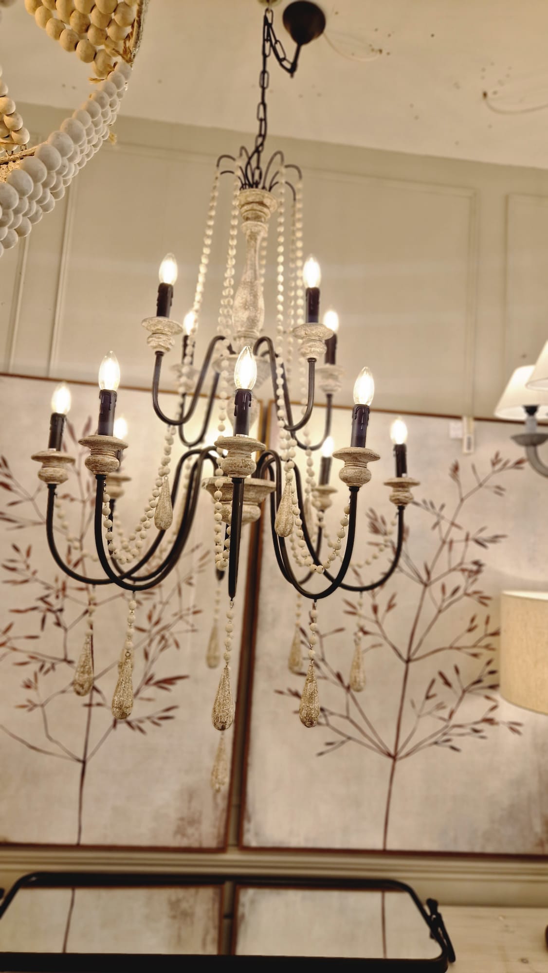 Dority Large 12 Arm Chandelier with Wooden Beads