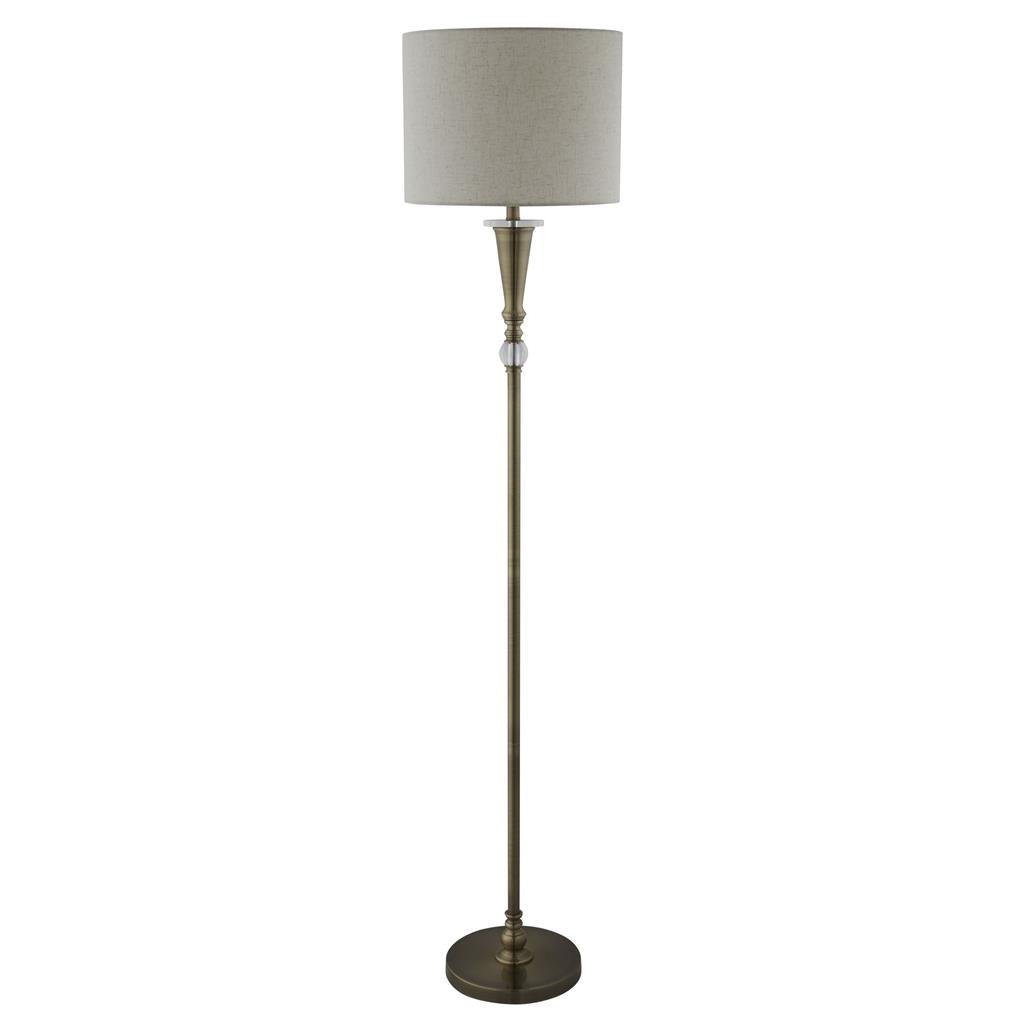 Oscar Floor Lamp - Antique Brass Metal & Linen E27
