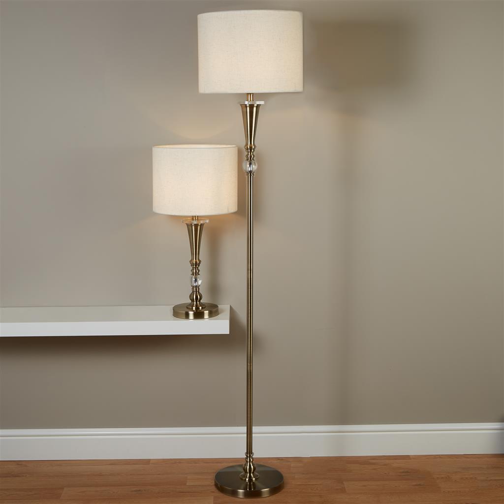 Oscar Floor Lamp - Antique Brass Metal & Linen E27