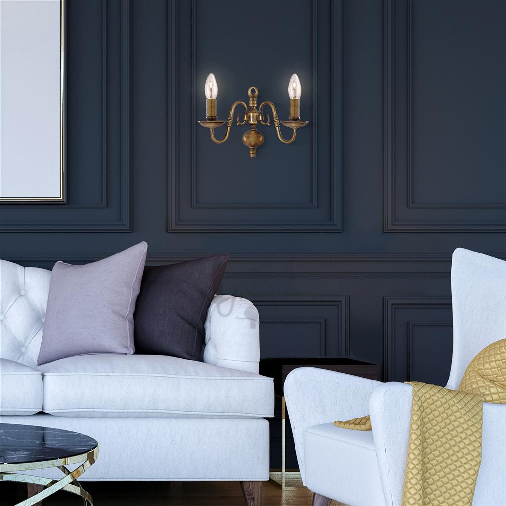 Flemish 2Lt Wall Light - Antique Brass
