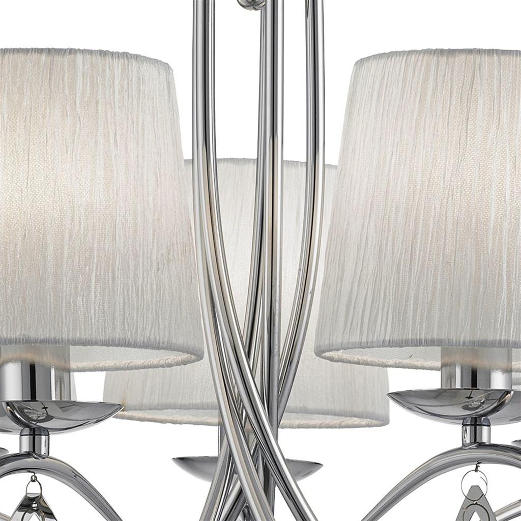 Angelique 5Lt Multi-Arm Pendant - Chrome, Clear Glass & White Fabric