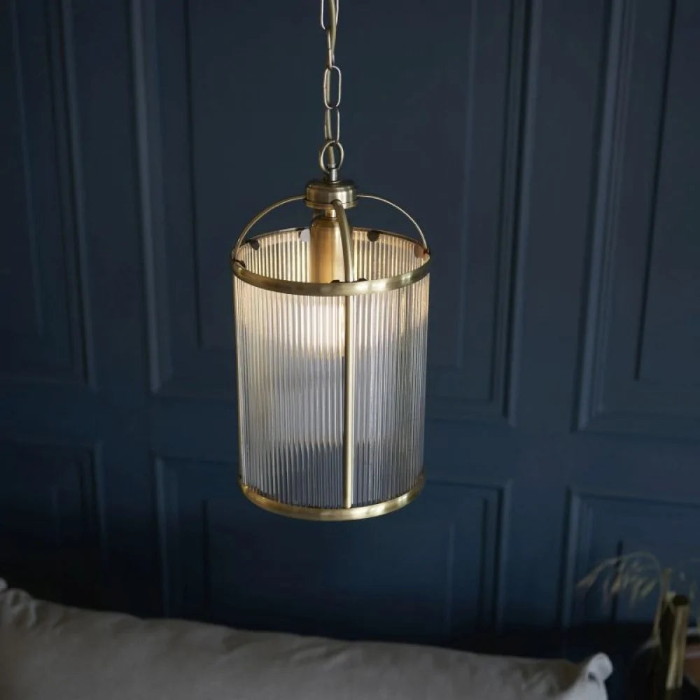 Oscar 2/4Lt Centre Ceiling Lantern - Antique Brass with Ribbed Glass
