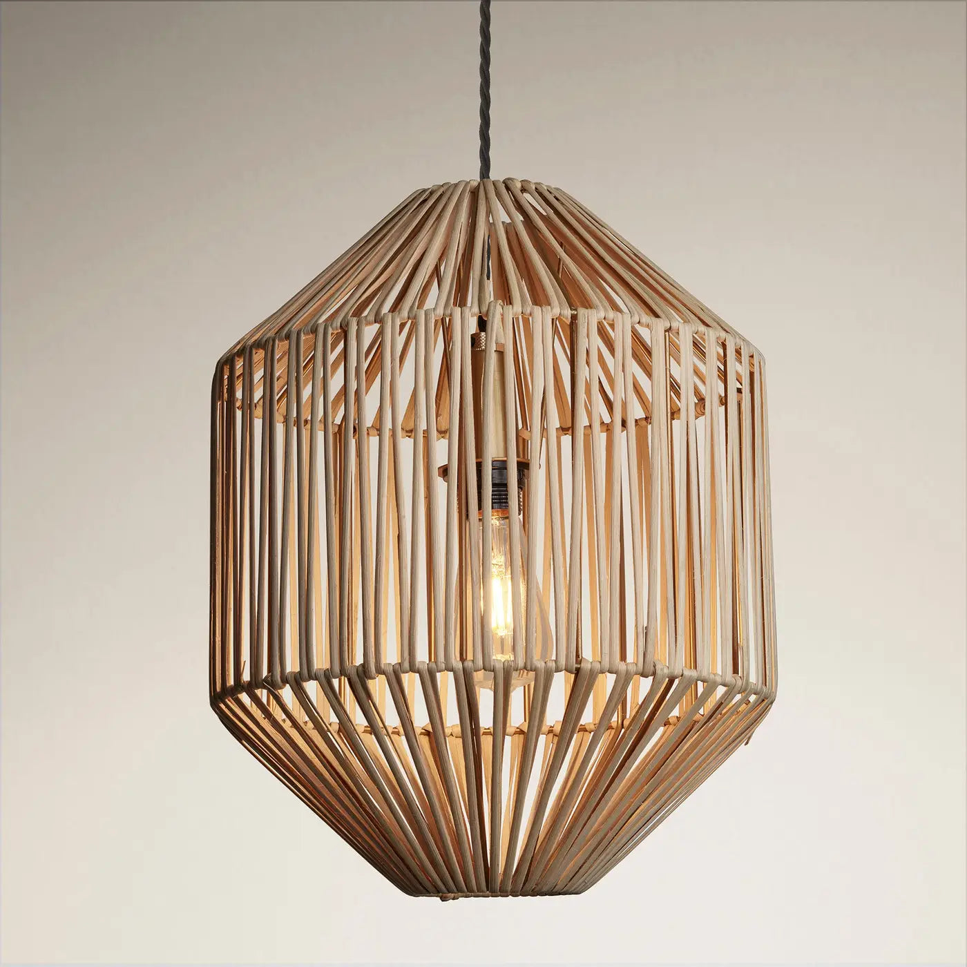 Boho Rattan Ceiling Pendant Light - 12 Inch - Diamond