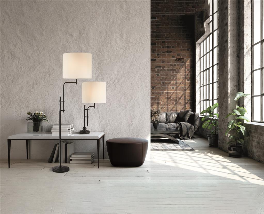 Munich Floor Lamp - Matt Black Metal & Natural Linen Shade E27