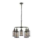 Pipes  5Lt Multi-Arm Pendant - Antique Brass Metal & Seeded Glass