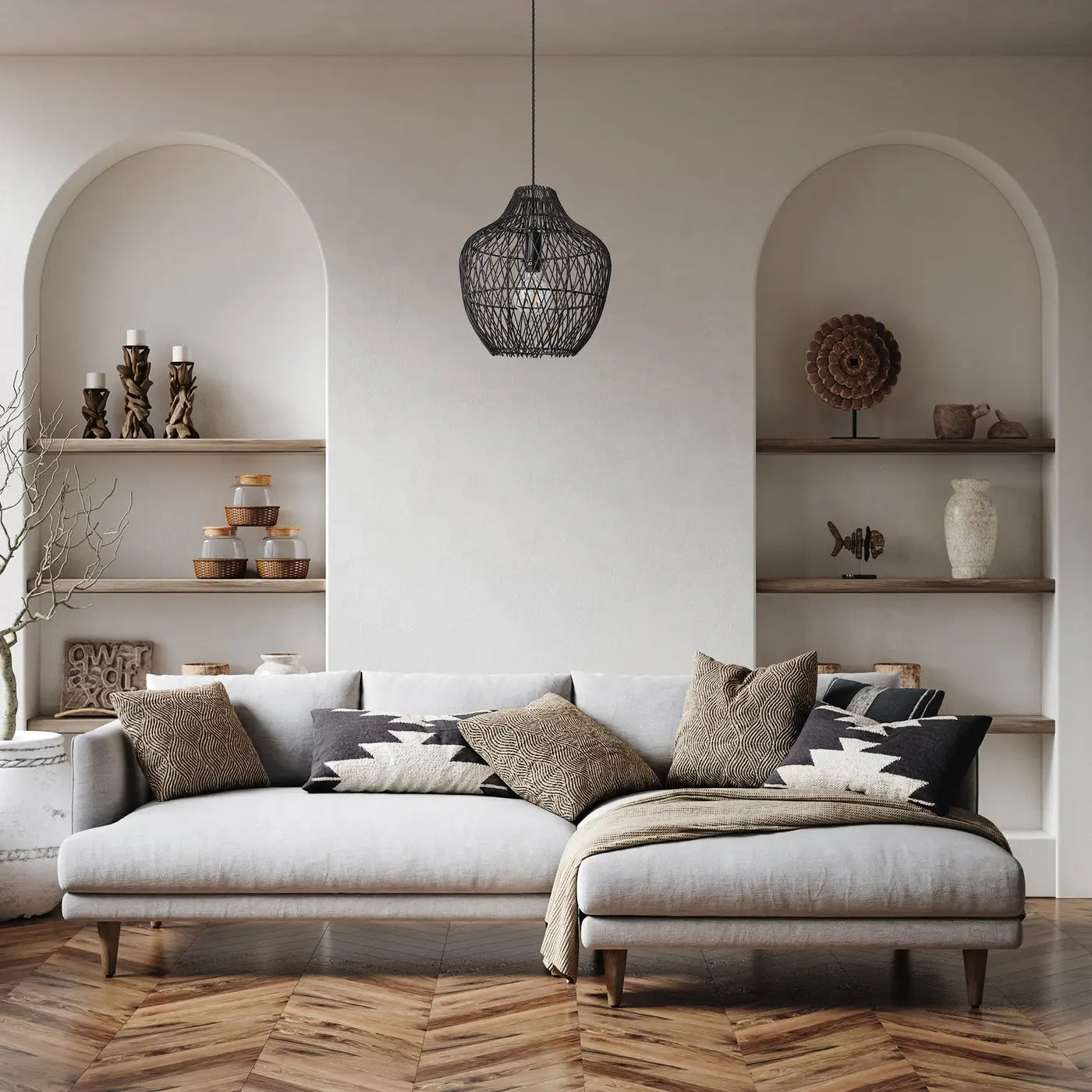 Coastal Rattan Ceiling Pendant Light - 14 inch - Pear