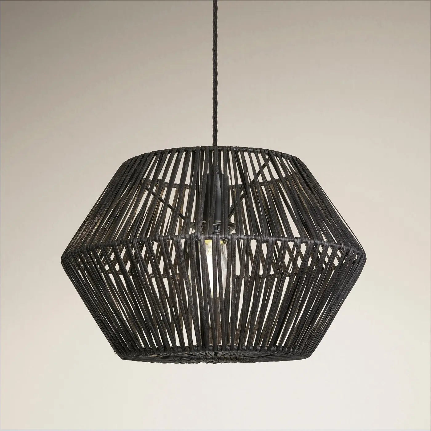 Boho Rattan Ceiling Pendant Light - 15 Inch - Hex