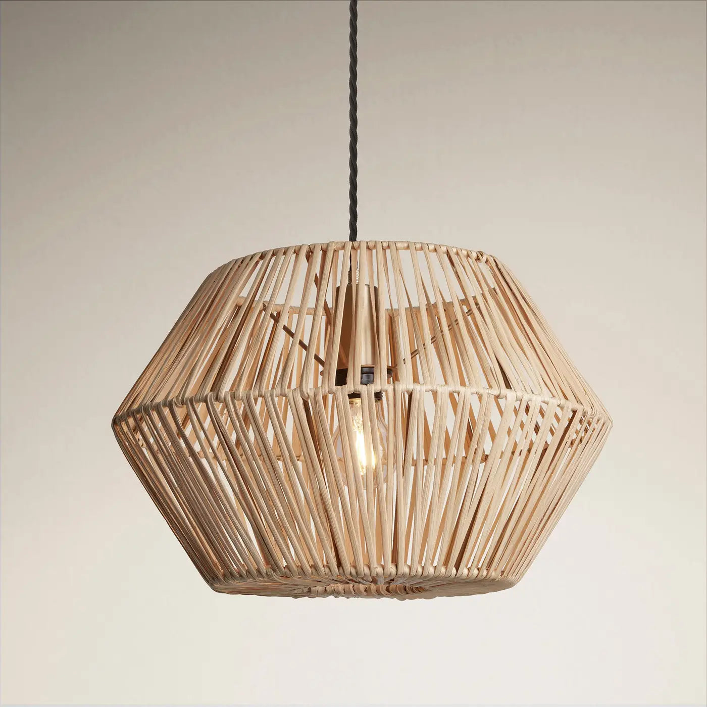 Boho Rattan Ceiling Pendant Light - 15 Inch - Hex