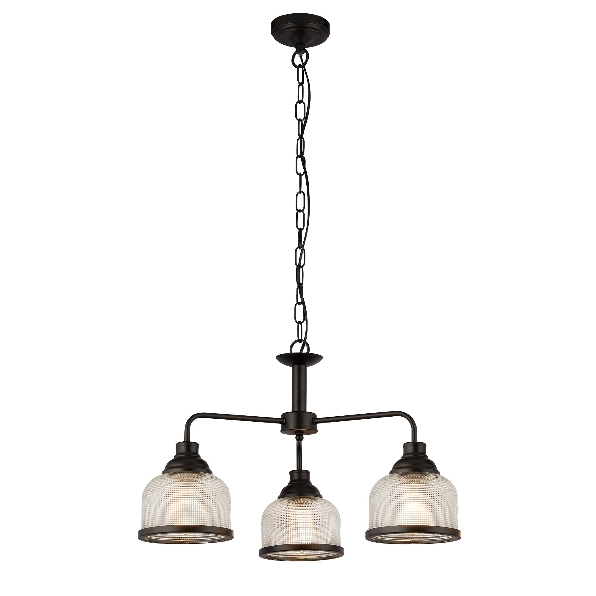 Highworth 3/5Lt Multi-Arm Pendant - Black Metal & Holophane Style Glass