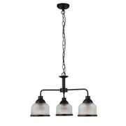 Highworth 3/5Lt Multi-Arm Pendant - Black Metal & Holophane Style Glass