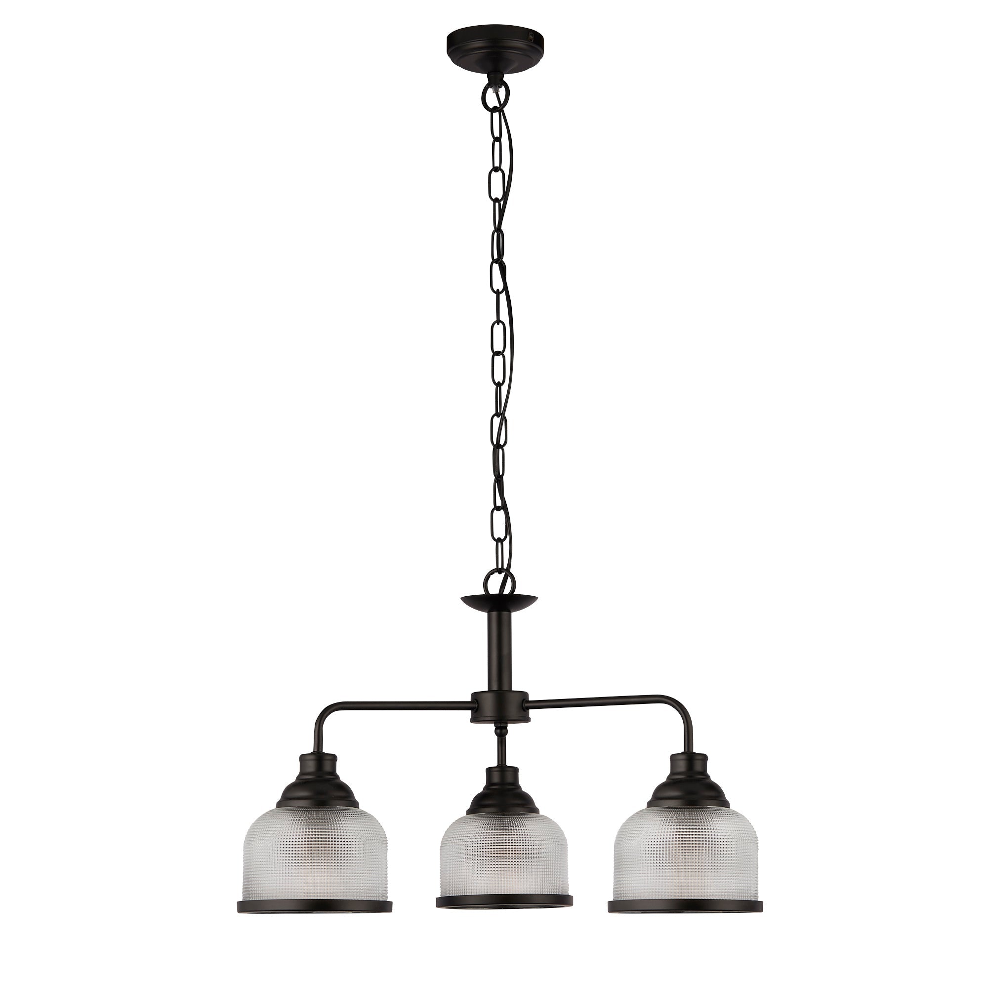 Highworth 3/5Lt Multi-Arm Pendant - Black Metal & Holophane Style Glass