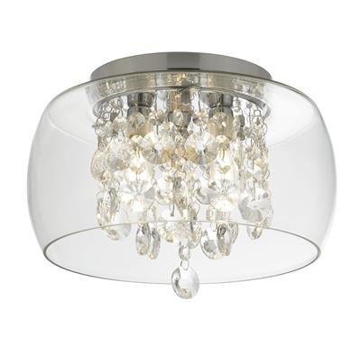 Curva 3Lt Bathroom Flush IP44 - Chrome Metal & Crystal Glass