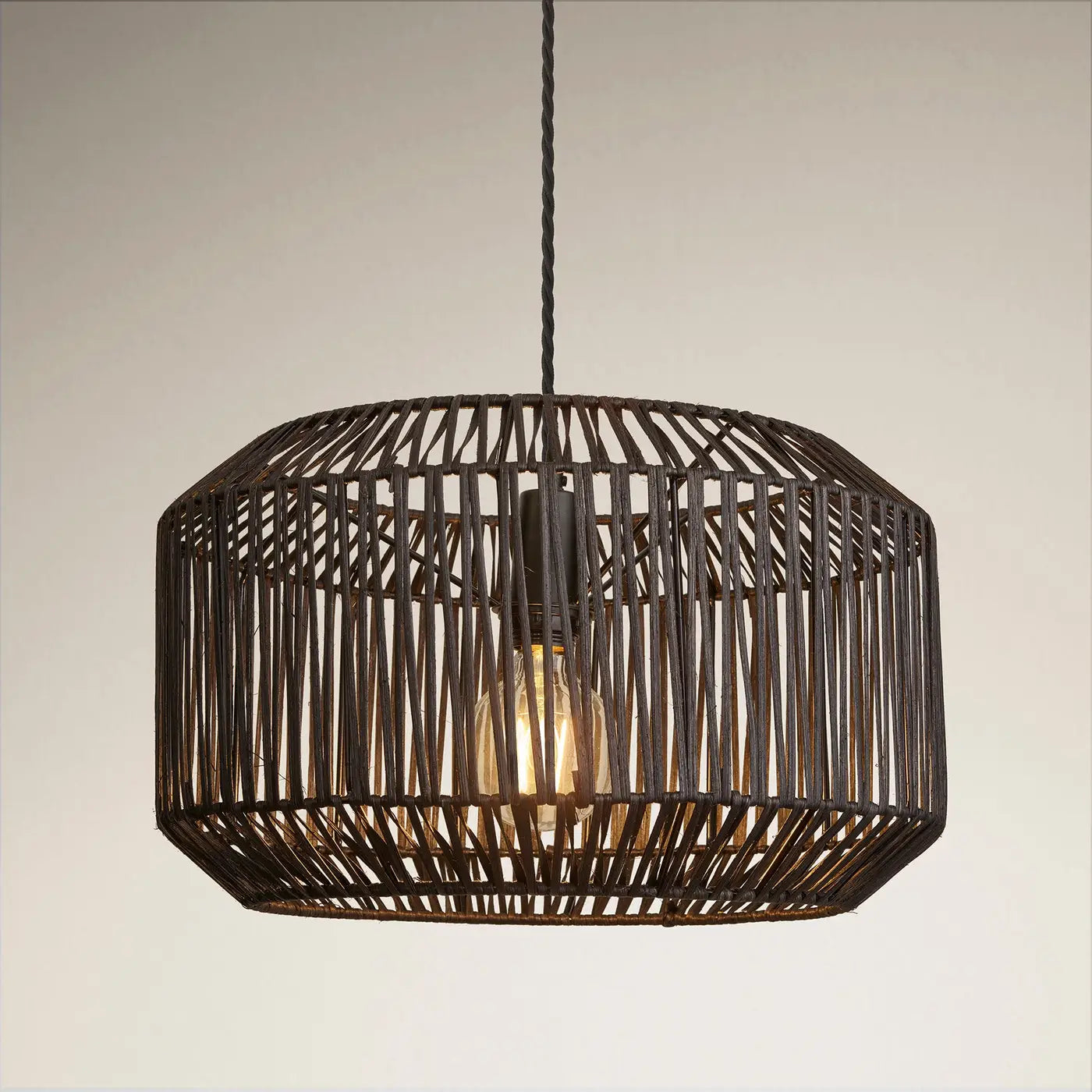 Boho Rattan Ceiling Pendant - 18 Inch - Drum