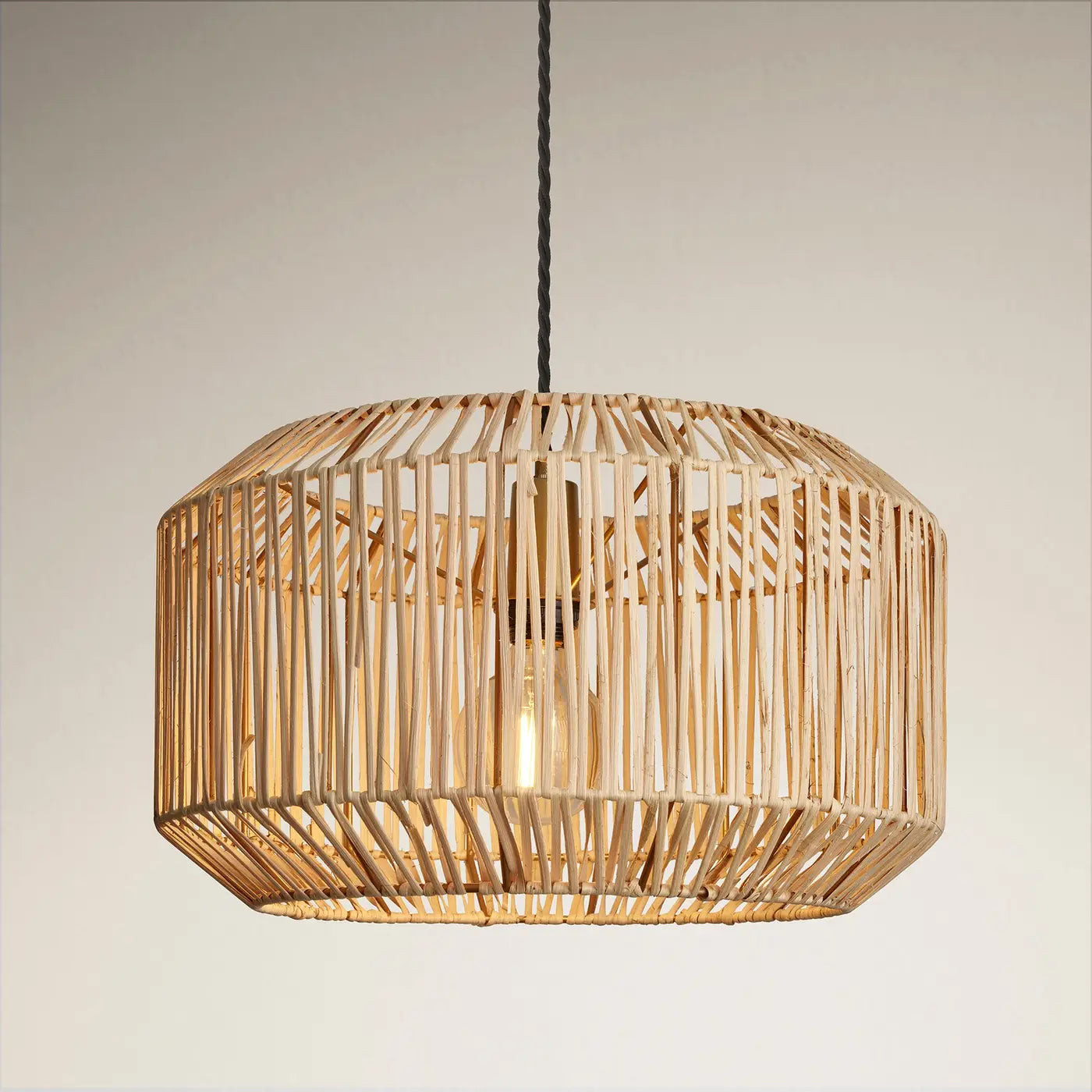 Boho Rattan Ceiling Pendant - 18 Inch - Drum