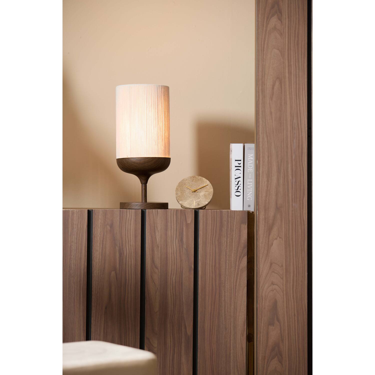 Dania Table Lamp- Wood Print Brown+Rope Cream