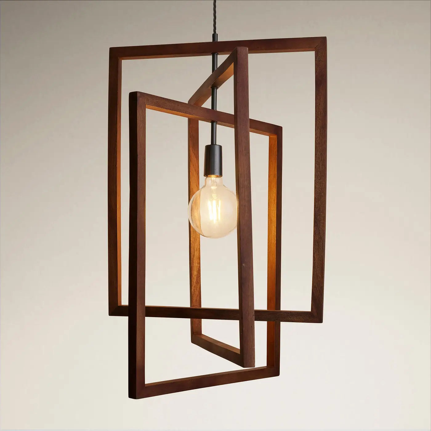 Wooden Geometric Ceiling Pendant Light - Oval/ Rectangle
