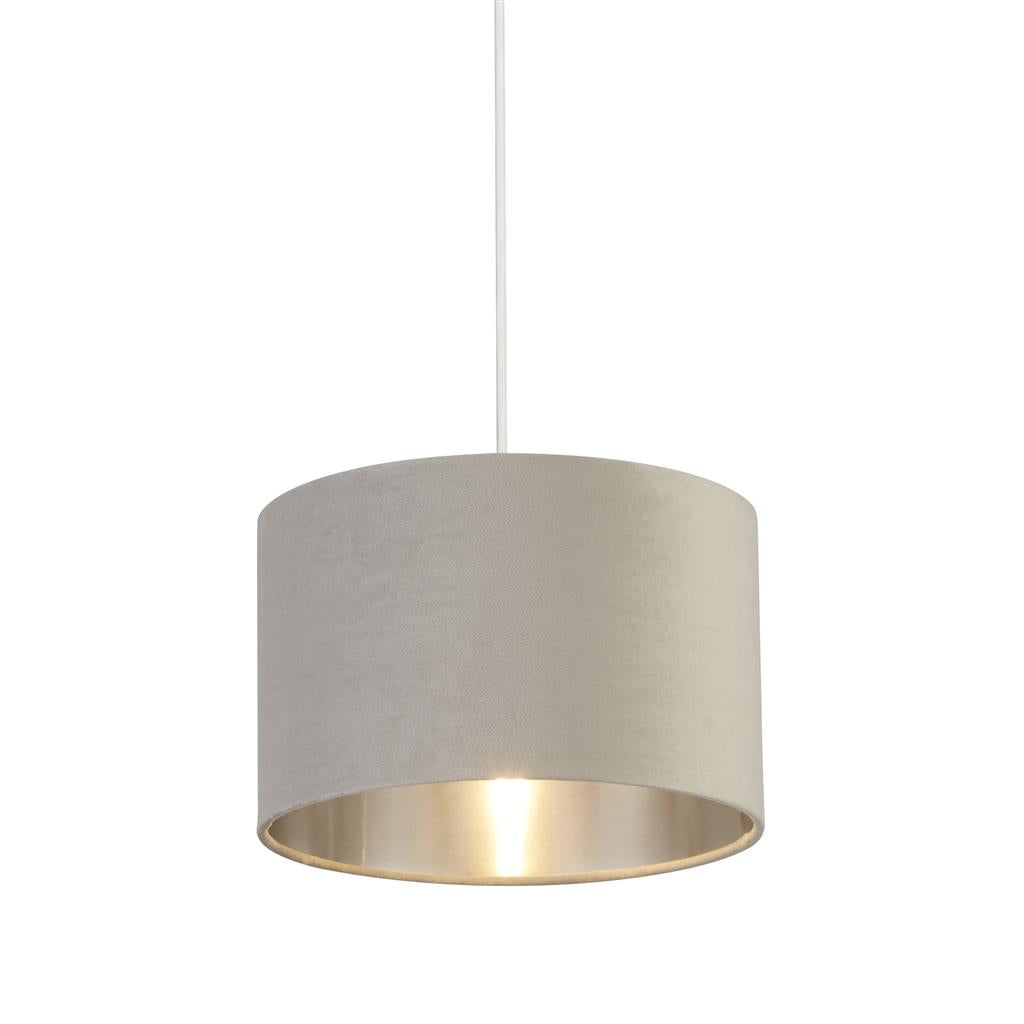 Light Grey Velvet Drum Shade - 28cm
