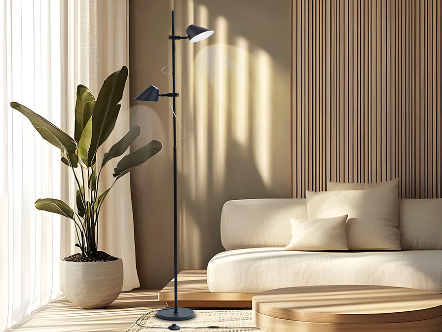 Esino 2Lt Floor Lamp- Black/ White Finish