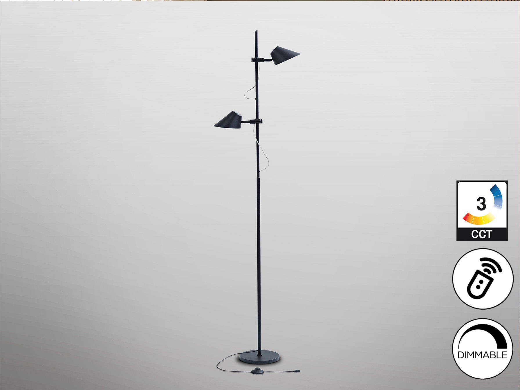 Esino 2Lt Floor Lamp- Black/ White Finish