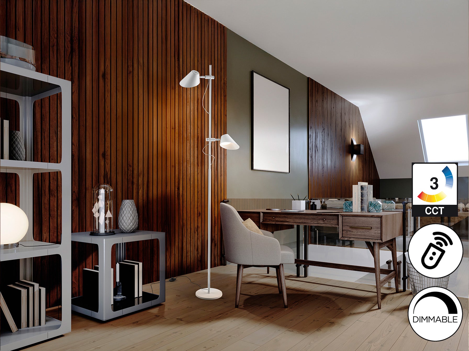 Esino 2Lt Floor Lamp- Black/ White Finish