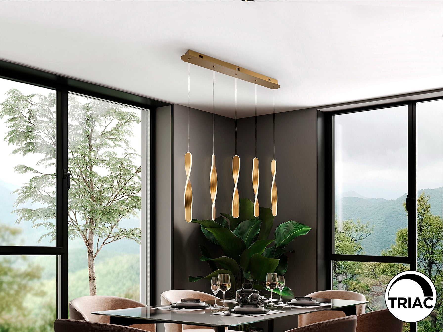 Twist LED Linear Pendant - Brushed Gold