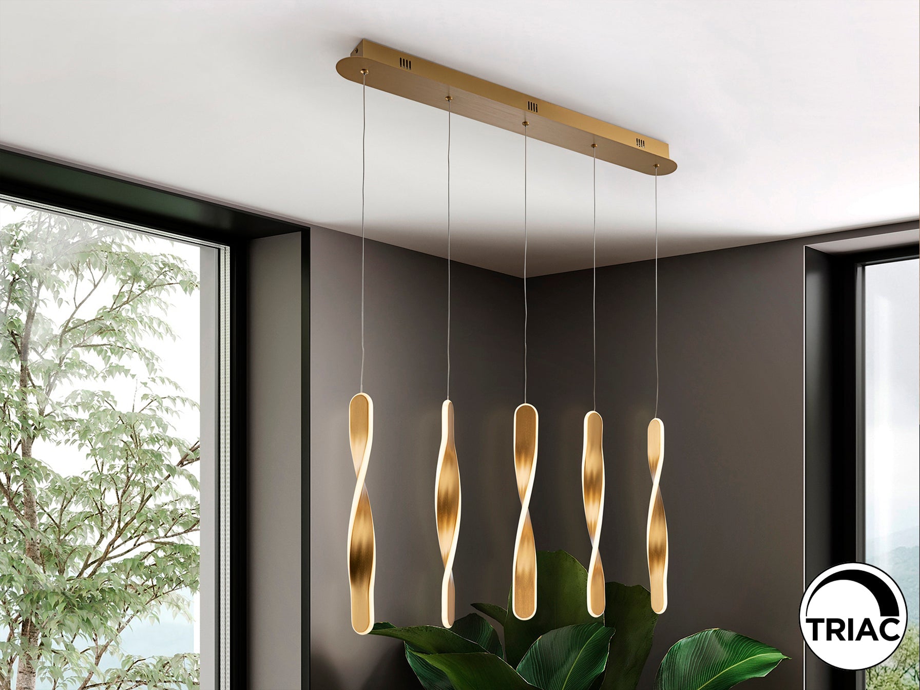 Twist LED Linear Pendant - Brushed Gold