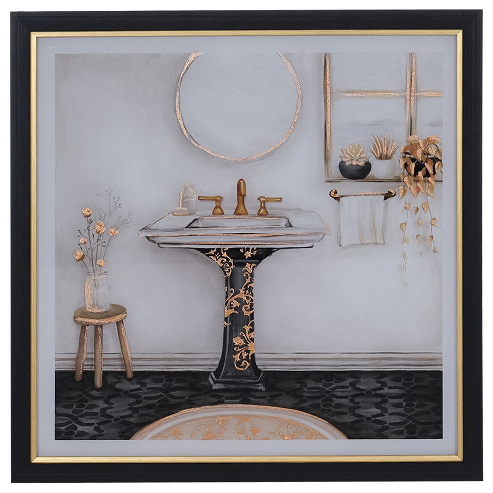 Antique Bath in Black & Gold Frame A 40X40cm - Wall Art Framed