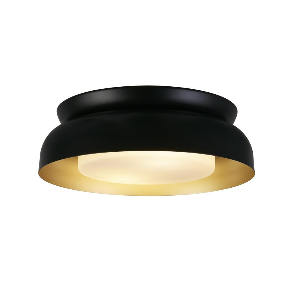 Kendal 2Lt Flush Light- Black & Gold Metal with Frosted Diffuser