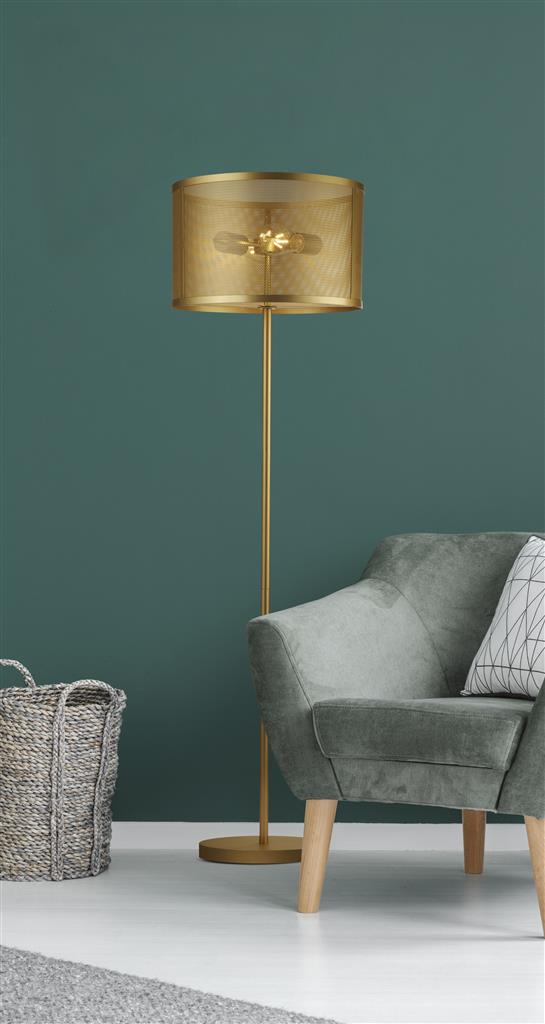 Fishnet 2Lt Floor Lamp - Matt Black Metal/Gold Metal & Mesh Shade E27