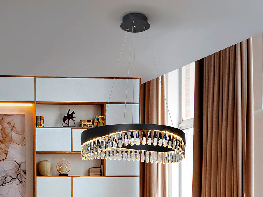 Selene Crystal Ceiling Light - Matt Black & Faceted Finish