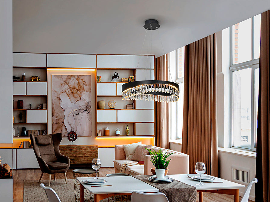 Selene Crystal Ceiling Light - Matt Black & Faceted Finish