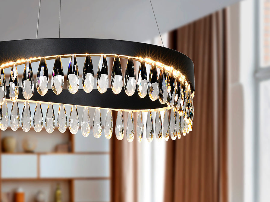 Selene Crystal Ceiling Light - Matt Black & Faceted Finish