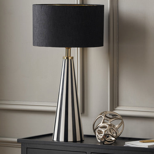 Alejo Black and White Stripe Conical Resin Table Lamp  - Base Only