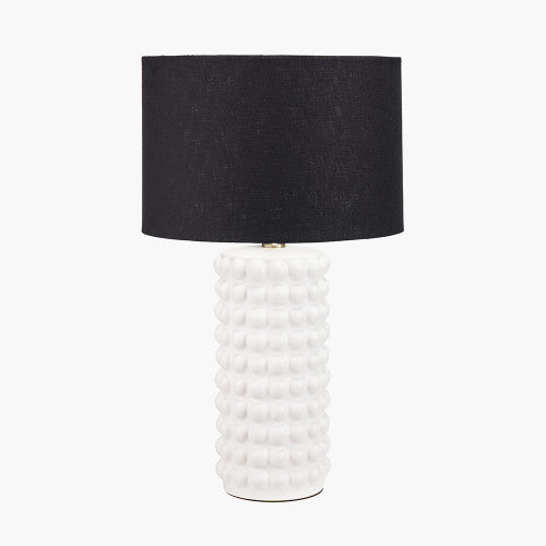 Sohan White Bobbled Ceramic Table Lamp Base with Black Linen Drum Shade