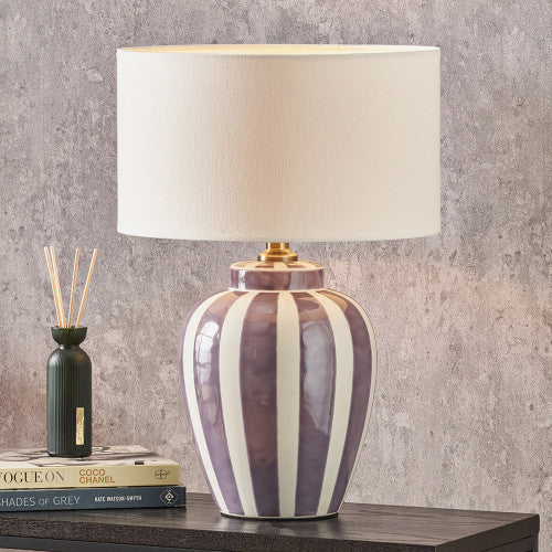Priscilla Table Lamp Base- Lilac Stripped Ceramic