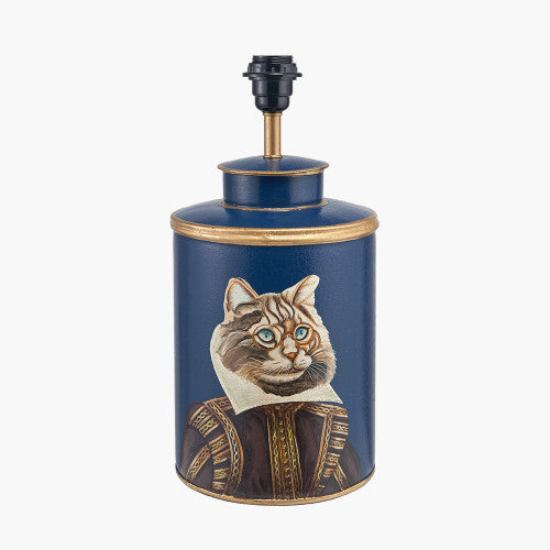Cat Blue Hand Painted Metal Table Lamp  - Base Only
