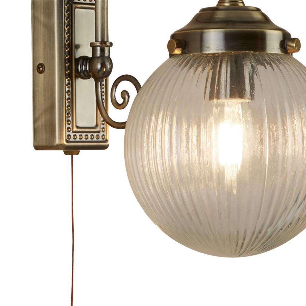 Belvue Bathroom Wall Light IP44 - Antique Brass & Clear/Chrome & Acid Glass
