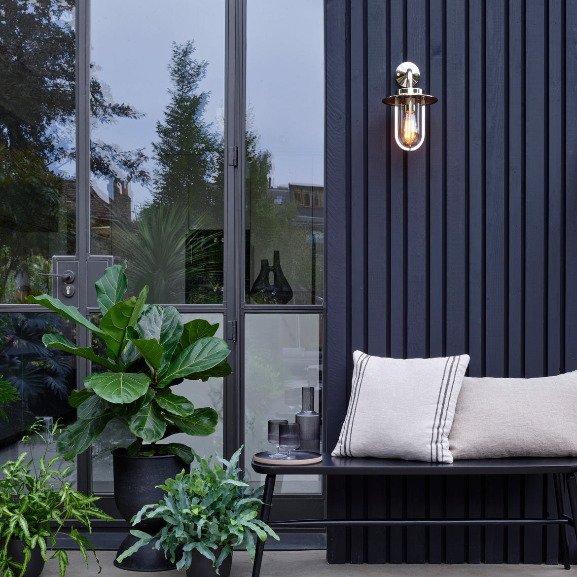 Montparnasse Outdoor Wall Light IP44 - Bronze/ Polished Nickel