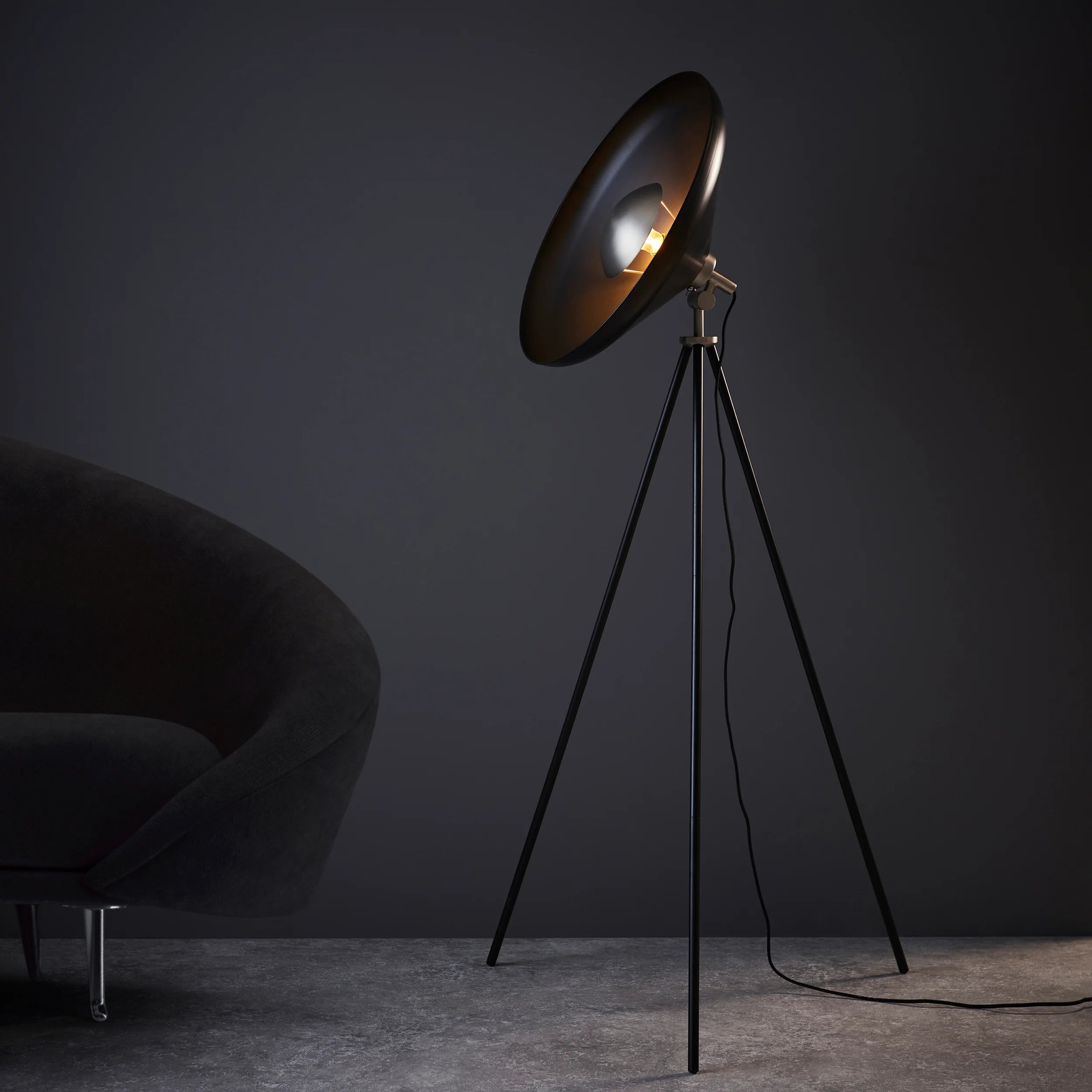 Hubble 1Lt Tripod Floor Lamp - Brass/Black