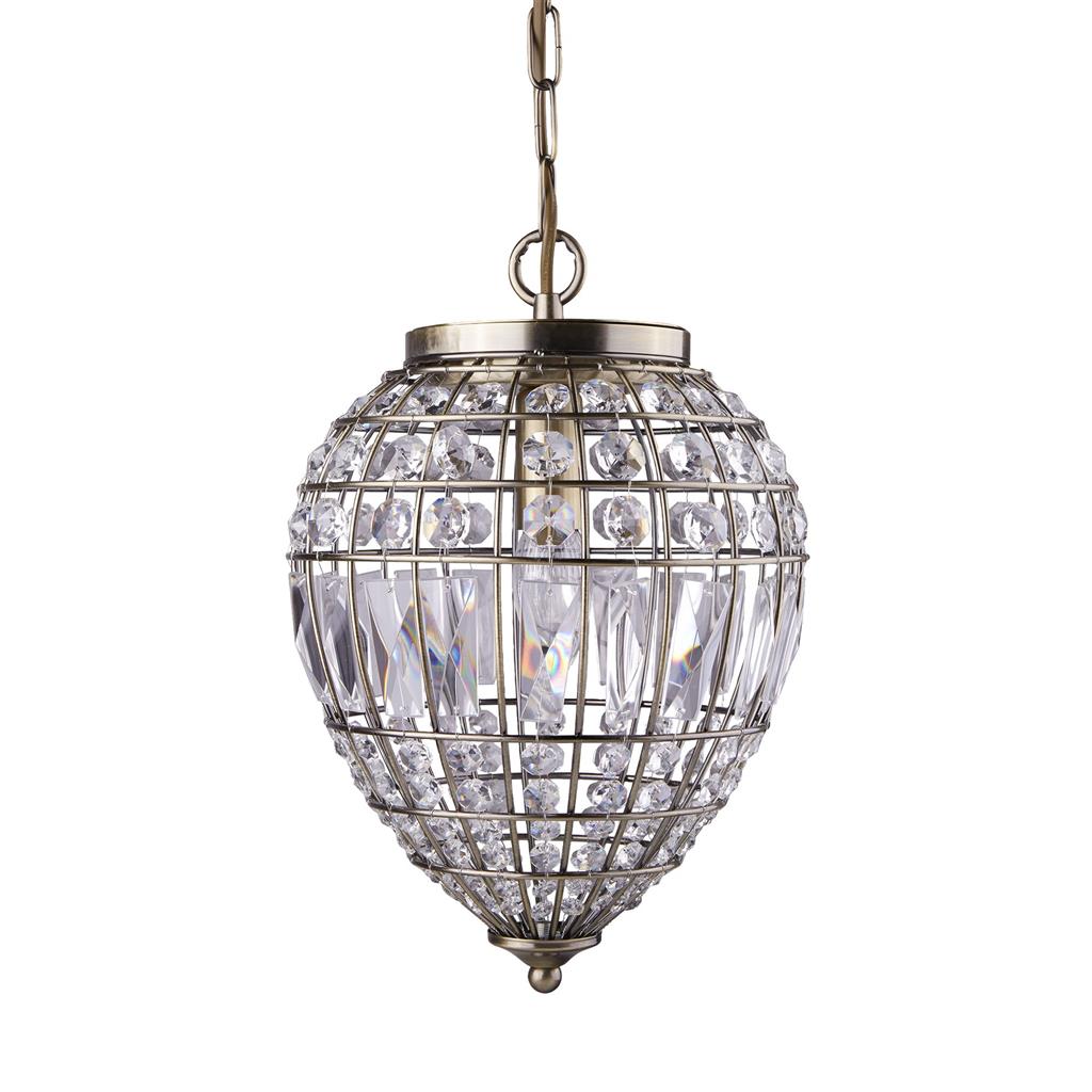 Pineapple  Crystal Ceiling Light  - Antique Brass Metal & Glass