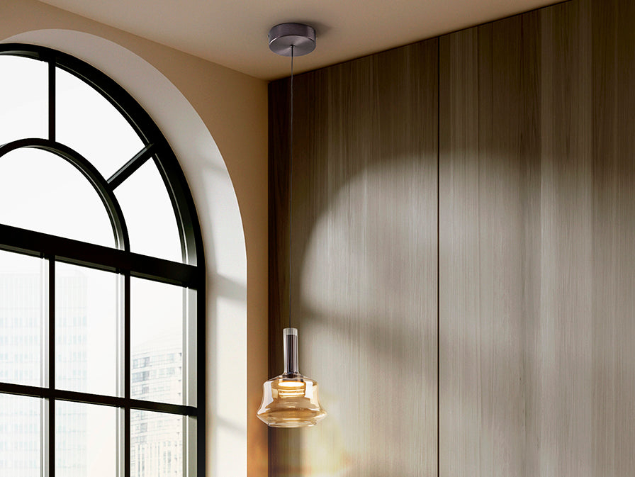 Scarlett Single Pendant- Silver/Amber Finishes