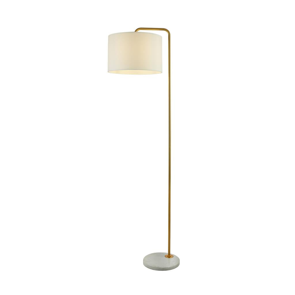 Gallow Floor Lamp-Antique Gold Metal, Marble & White Fabric E27