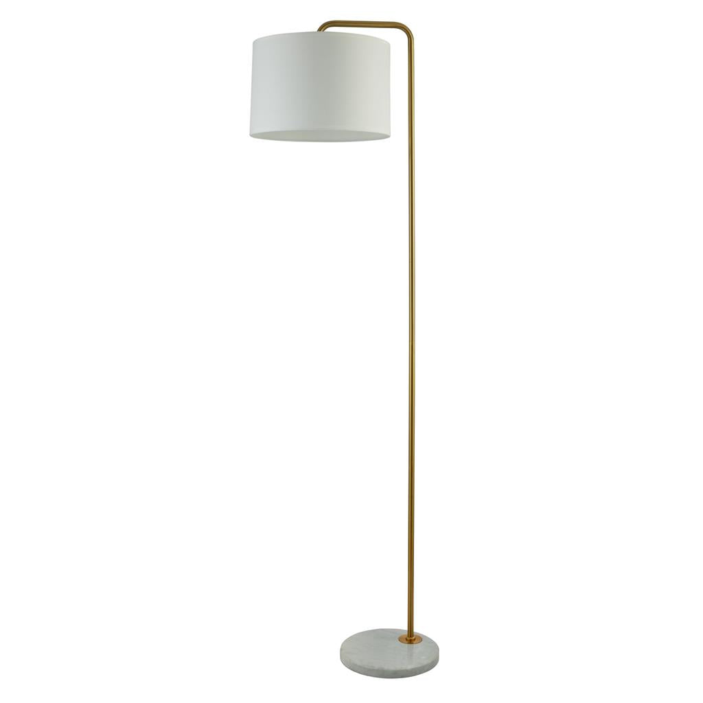 Gallow Floor Lamp-Antique Gold Metal, Marble & White Fabric E27